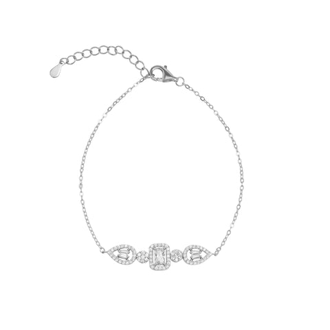 Elegant Sterling Silver Bracelet with Emerald-Cut & Teardrop Gemstones
