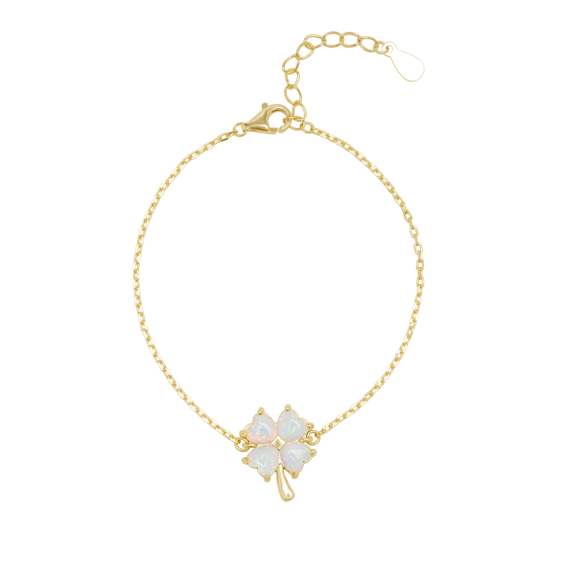 White Opal Clover Sterling Silver Bracelet