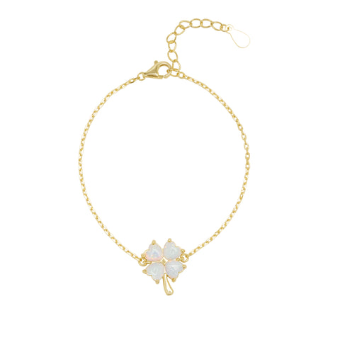 White Opal Clover Sterling Silver Bracelet