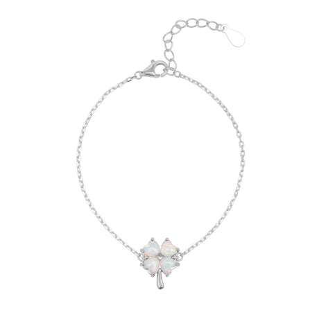 White Opal Clover Sterling Silver Bracelet