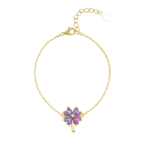 Purple Opal Clover Sterling Silver Bracelet