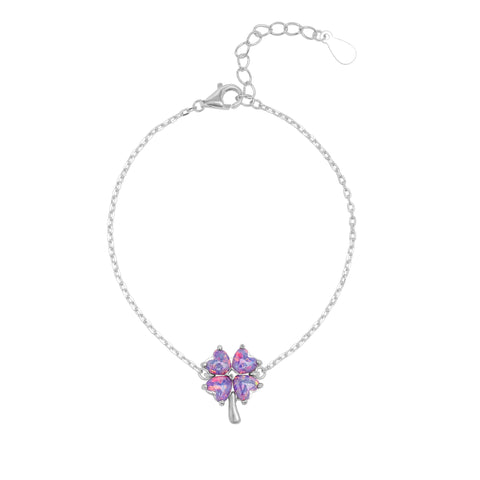 Purple Opal Clover Sterling Silver Bracelet