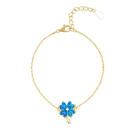 Blue Opal Clover Sterling Silver Bracelet