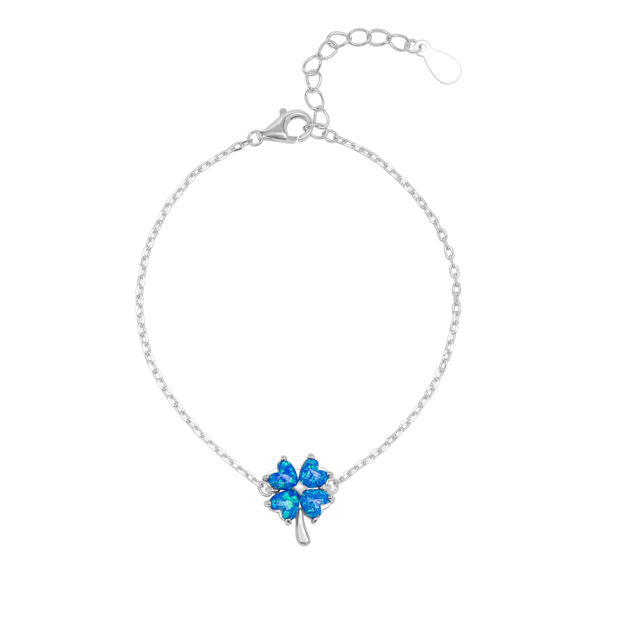 Blue Opal Clover Sterling Silver Bracelet