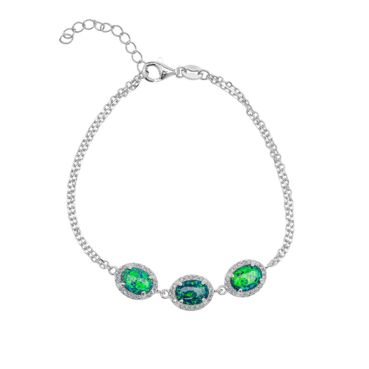 Sterling Silver Green Opal Halo Bracelet