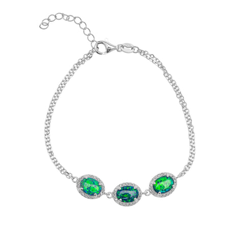 Sterling Silver Green Opal Halo Bracelet