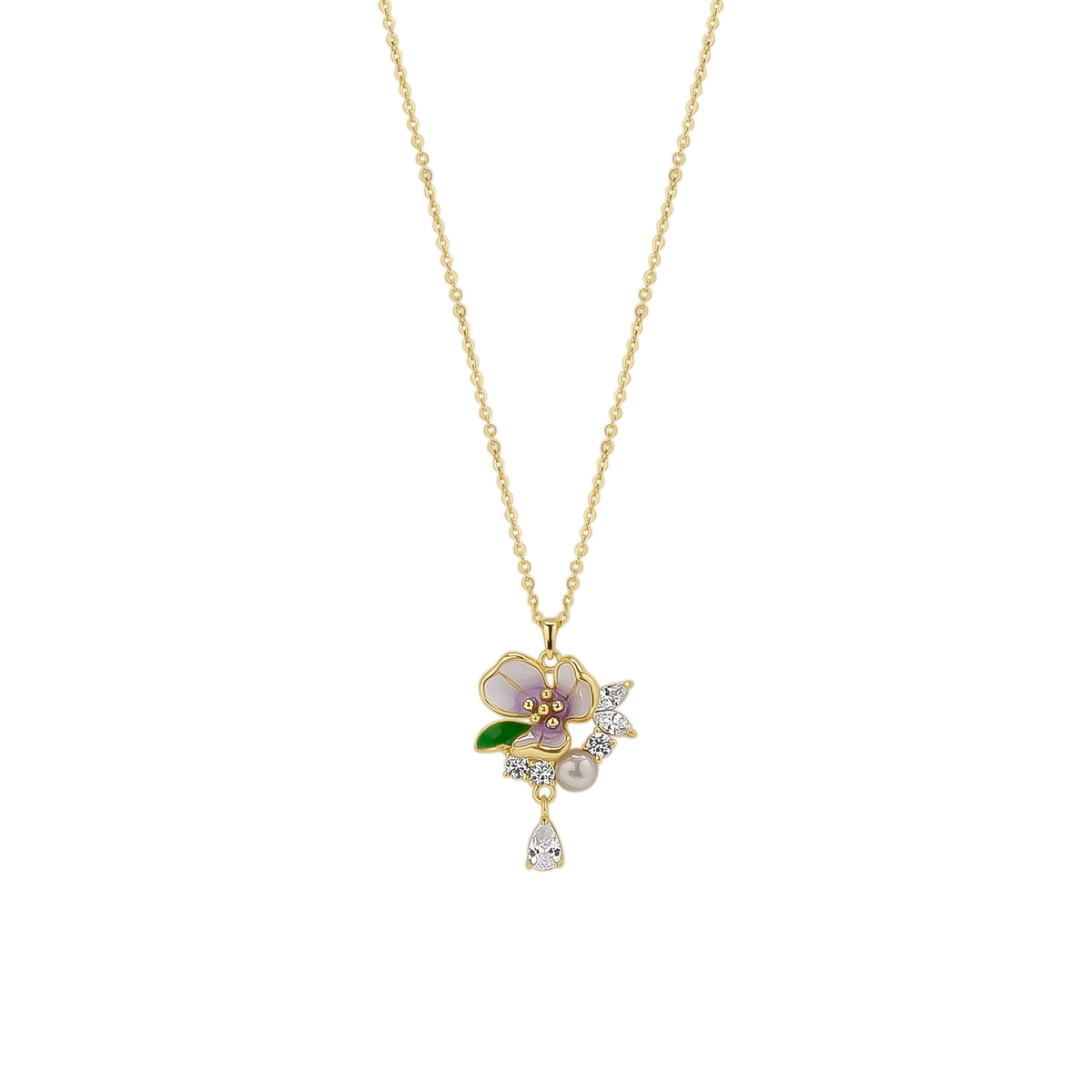 Pansy Violet Floral Necklace in Sterling Silver