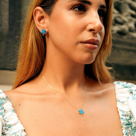 Blue Opal Four Leaf Clover Sterling Silver Necklace