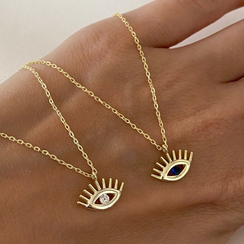 White Eye Evil Eye Sterling Silver Necklace and Studs Set