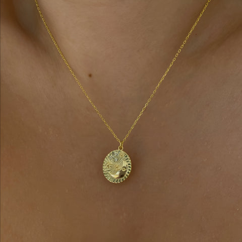 Moon Embossed Silhouette Sterling Silver Medal Necklace