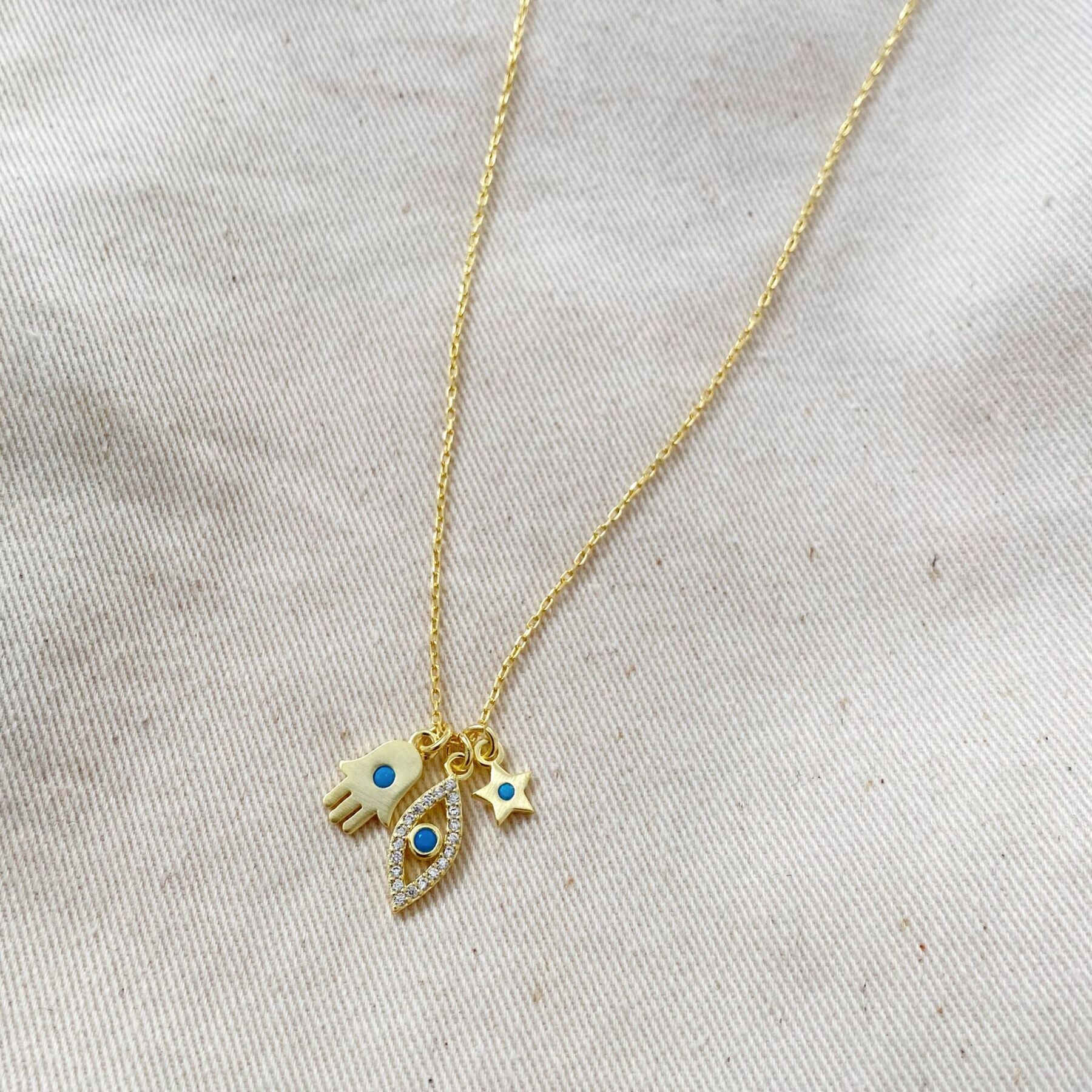 Hamsa Evil Eye Star Turquoise Sterling Silver Necklace