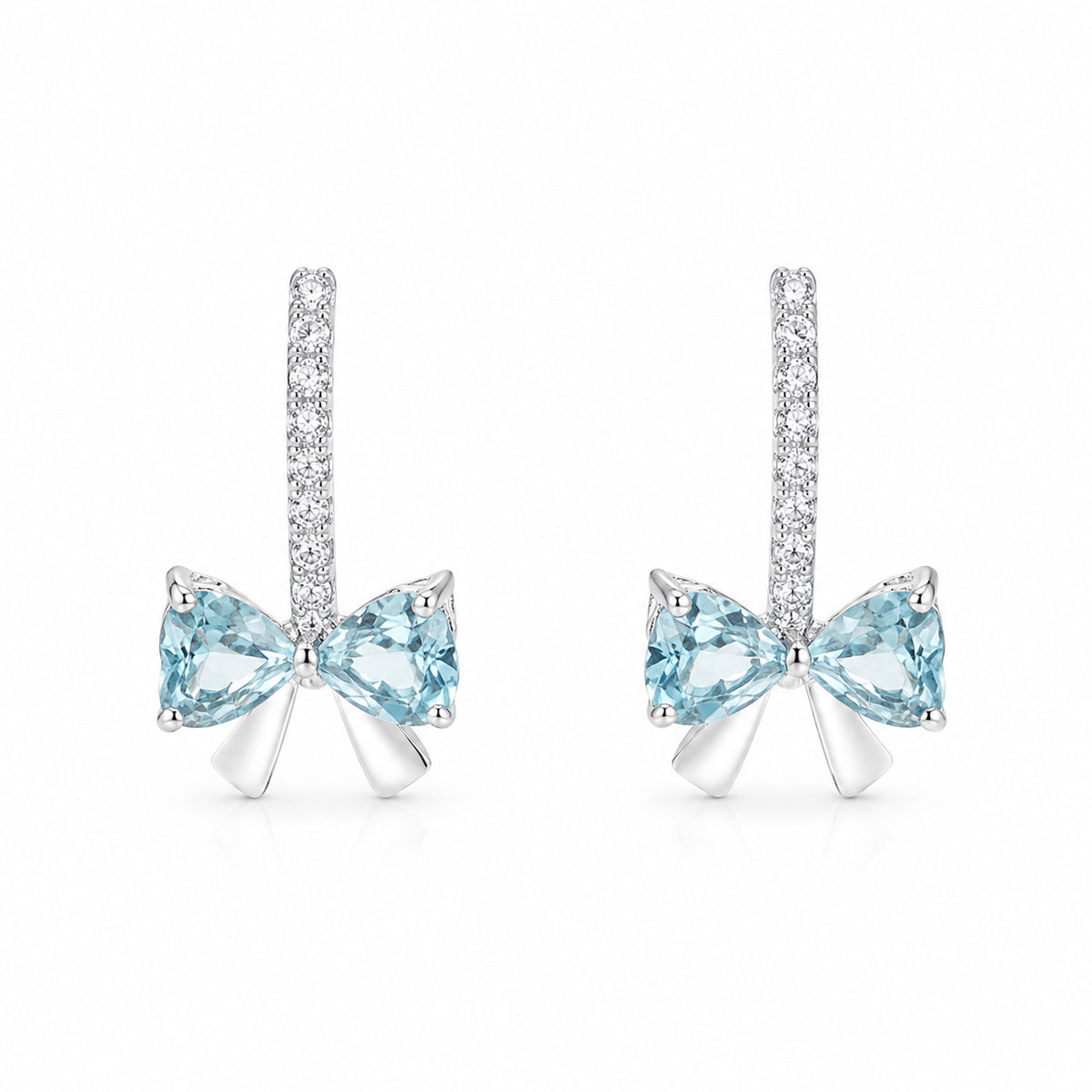 Sterling Silver Aqua Blue Bow Earrings