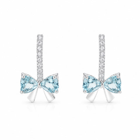 Sterling Silver Aqua Blue Bow Earrings
