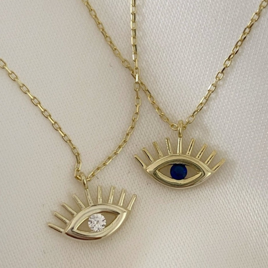 White Eye Evil Eye Sterling Silver Necklace and Stud Set