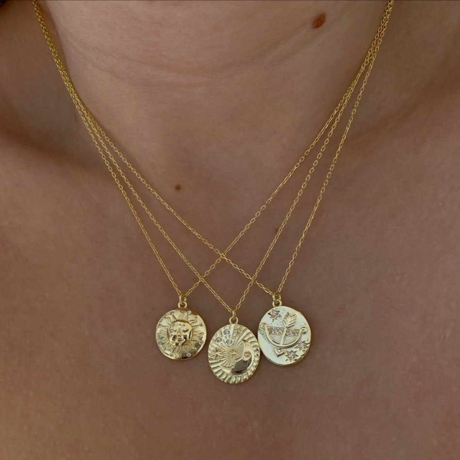 Moon Face Silhouette Sterling Silver Set Necklace and Ring