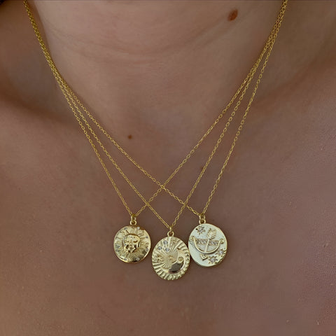 Moon Embossed Silhouette Sterling Silver Medal Necklace