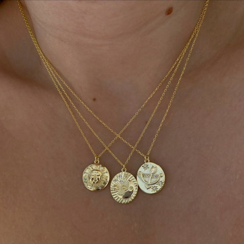 Moon Face Silhouette Sterling Silver Set Necklace and Ring