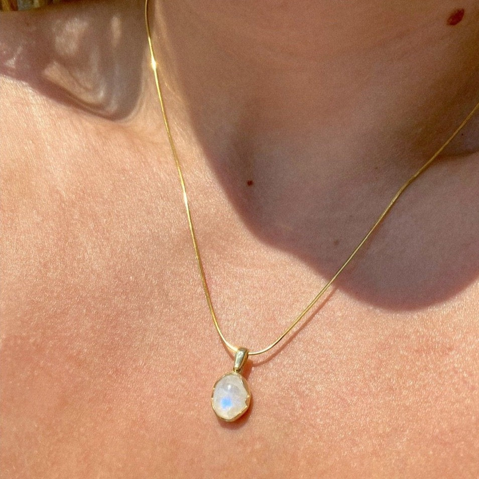 Moonstone Sterling Silver Pendant Necklace With Beaded Chain