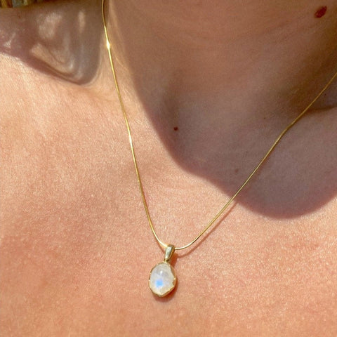 Moonstone Sterling Silver Pendant Necklace With Beaded Chain