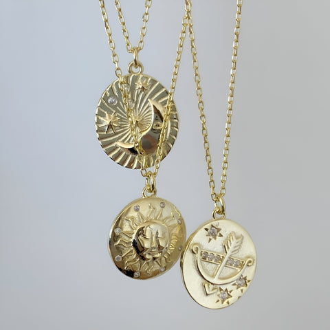 Moon Embossed Silhouette Sterling Silver Medal Necklace