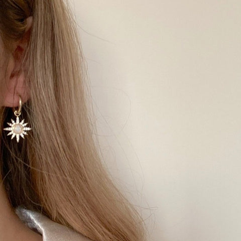 White Opal Sun Drop Hoop Earrings Sterling Silver