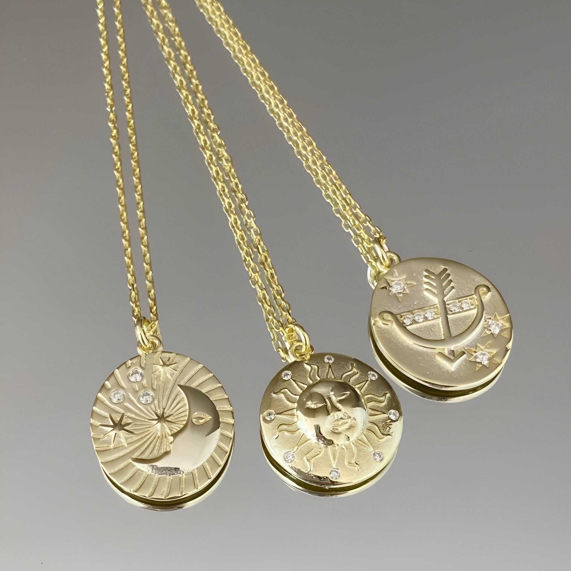 Moon Embossed Silhouette Sterling Silver Medal Necklace