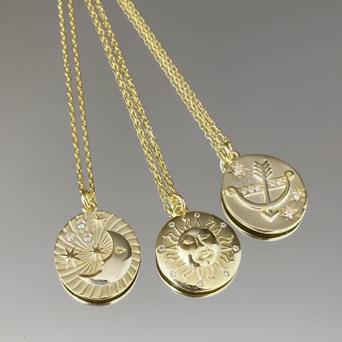 Moon Embossed Silhouette Sterling Silver Medal Necklace