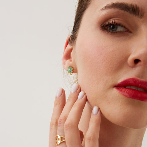 Best of Luck Four Leaves Clover Sterling Silver Bracelet Necklace Ring and Stud Earrings Full Set