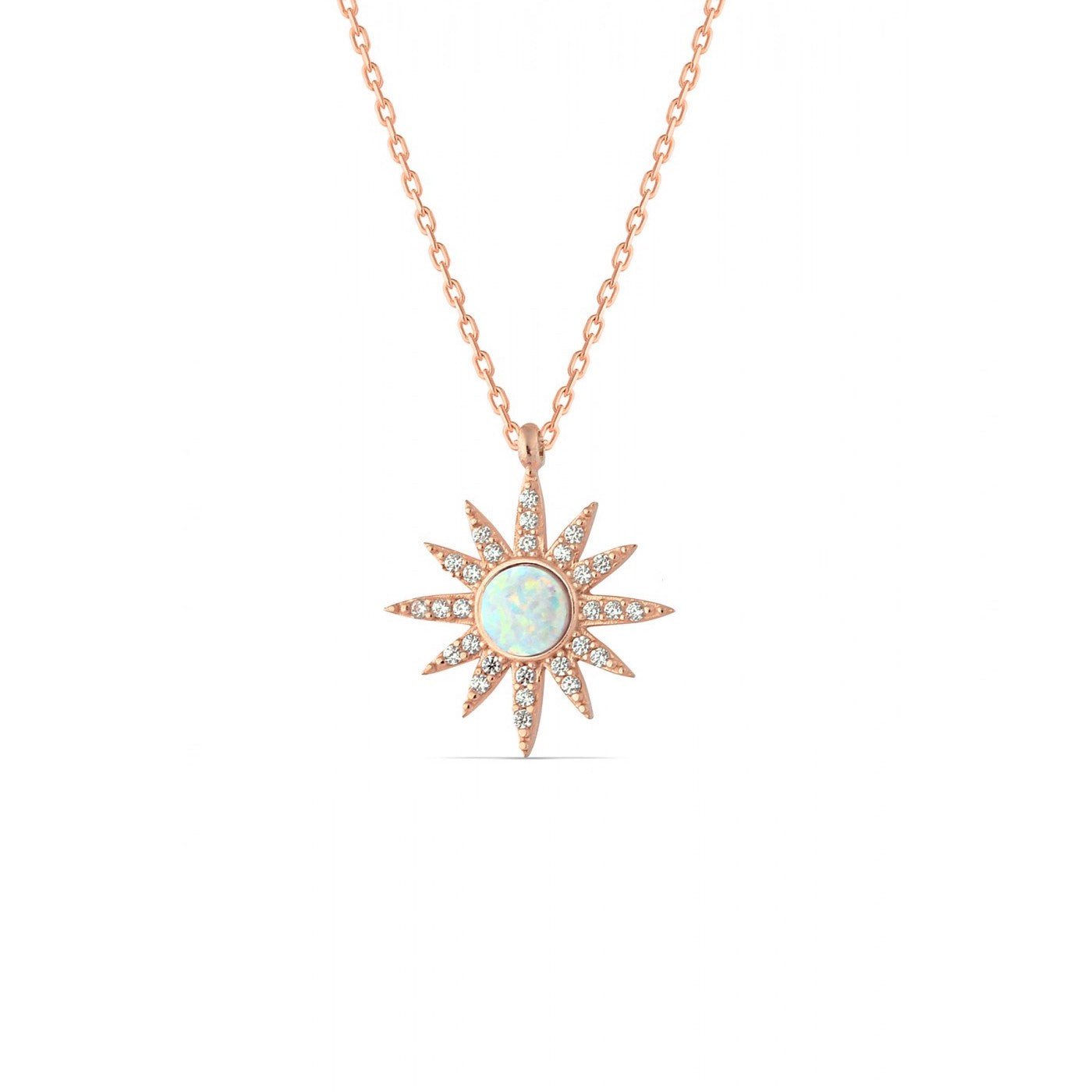 White Opal Sun Sterling Silver Necklace