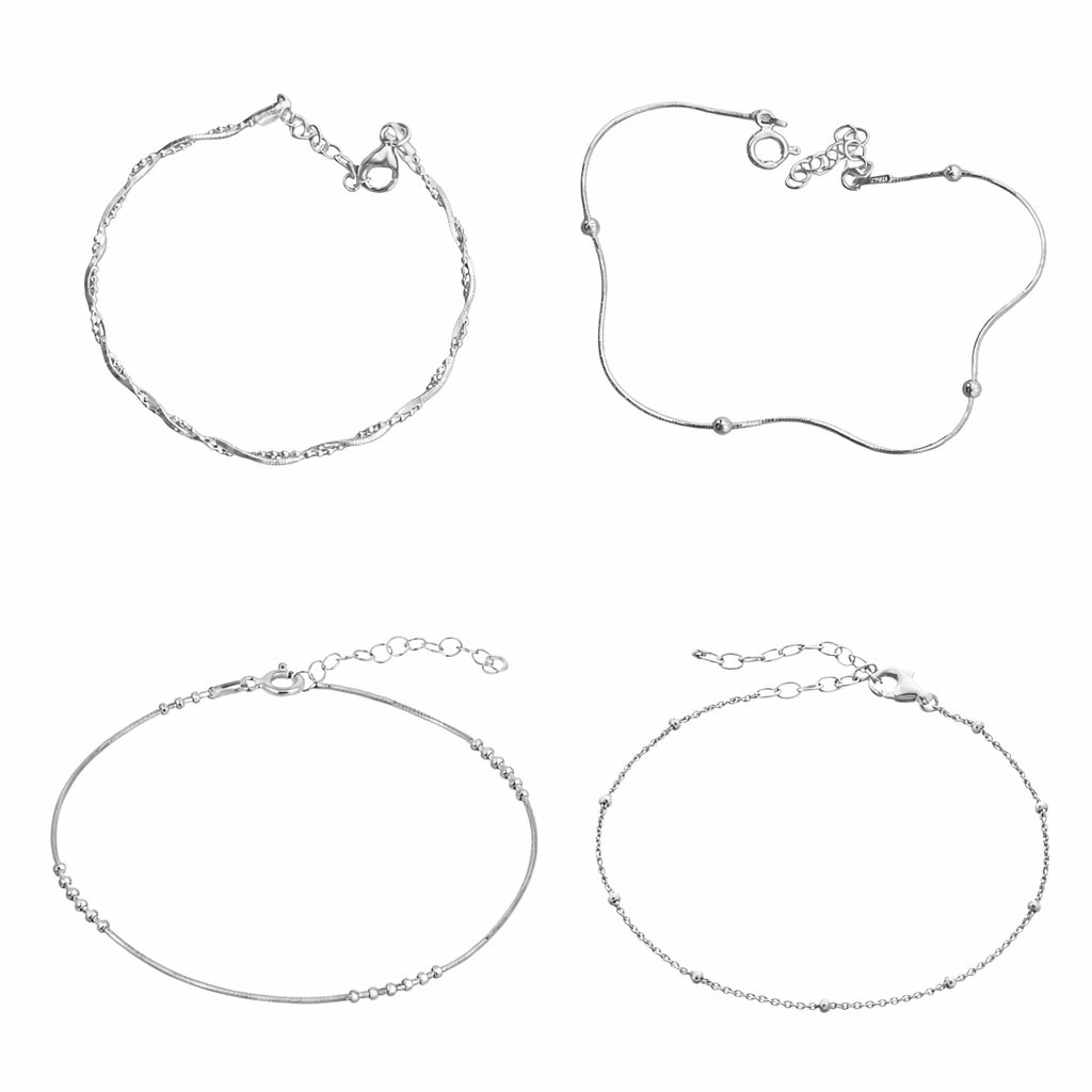 Sterling Silver Beaded Bracelet Layering Set