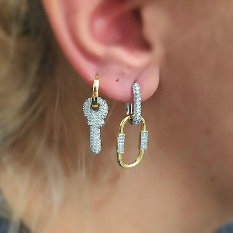 Key Gold Color Hoop Sterling Silver Earrings