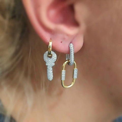 Key Gold Color Hoop Sterling Silver Earrings