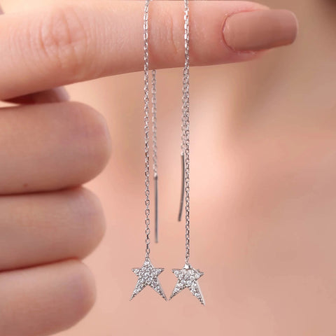 Star Starburst Sterling Silver Chain Drop Earrings
