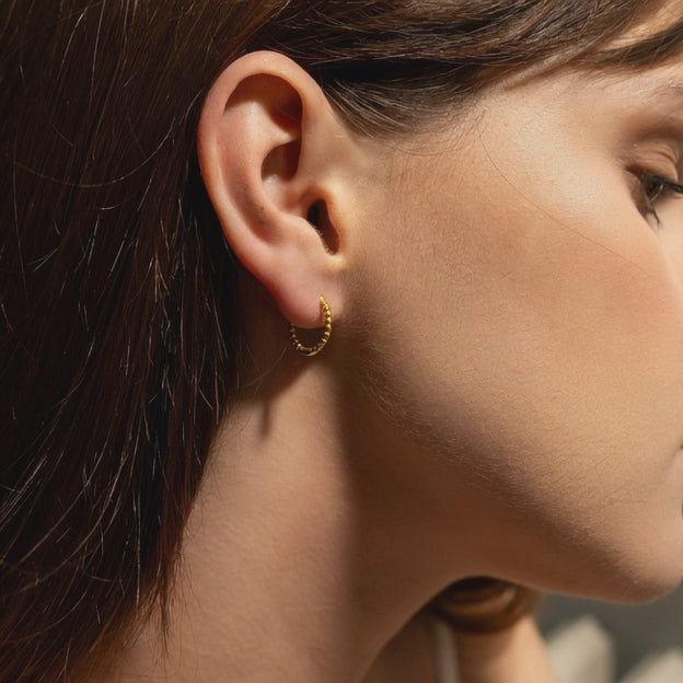 Fine 14ct Solid Gold Beaded Hoop Earrings