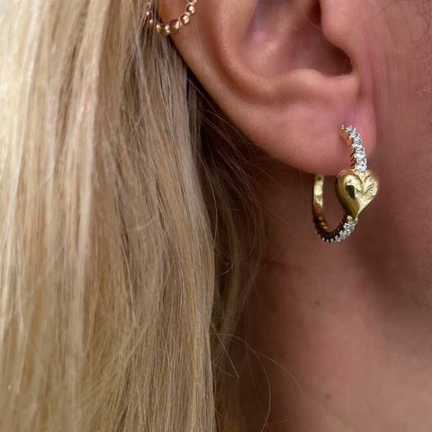 Hoop Heart Pave Sterling Silver Earrings