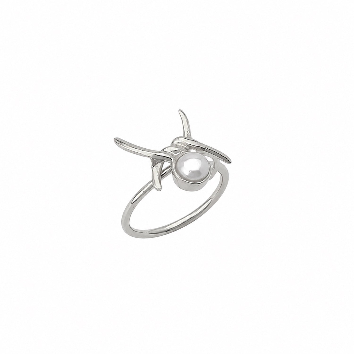 Barbed Wire Design Pearl Sterling Silver Natural Hammered Ring