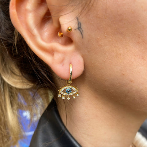 Evil Eye Earring Blue Eye Eyelash Sterling Silver Earrings