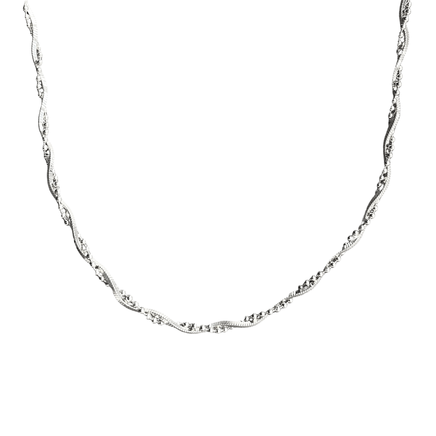 Twisted Beads Sterling Silver Chain Necklace - Spero London