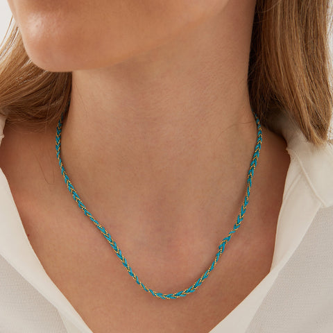Handmade Rope Braided Sterling Silver Beaded Chain Necklace