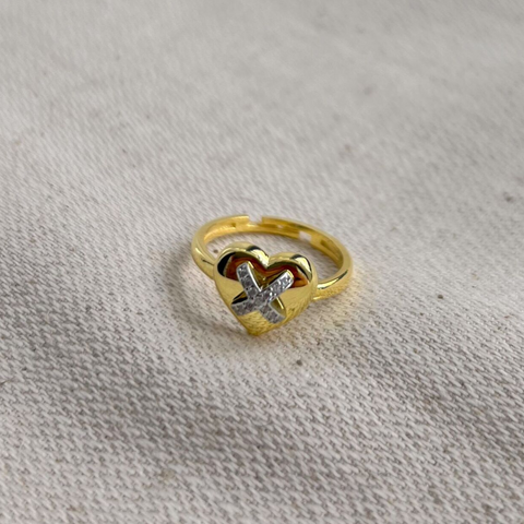 Heart X Adjustable Sterling Silver Ring