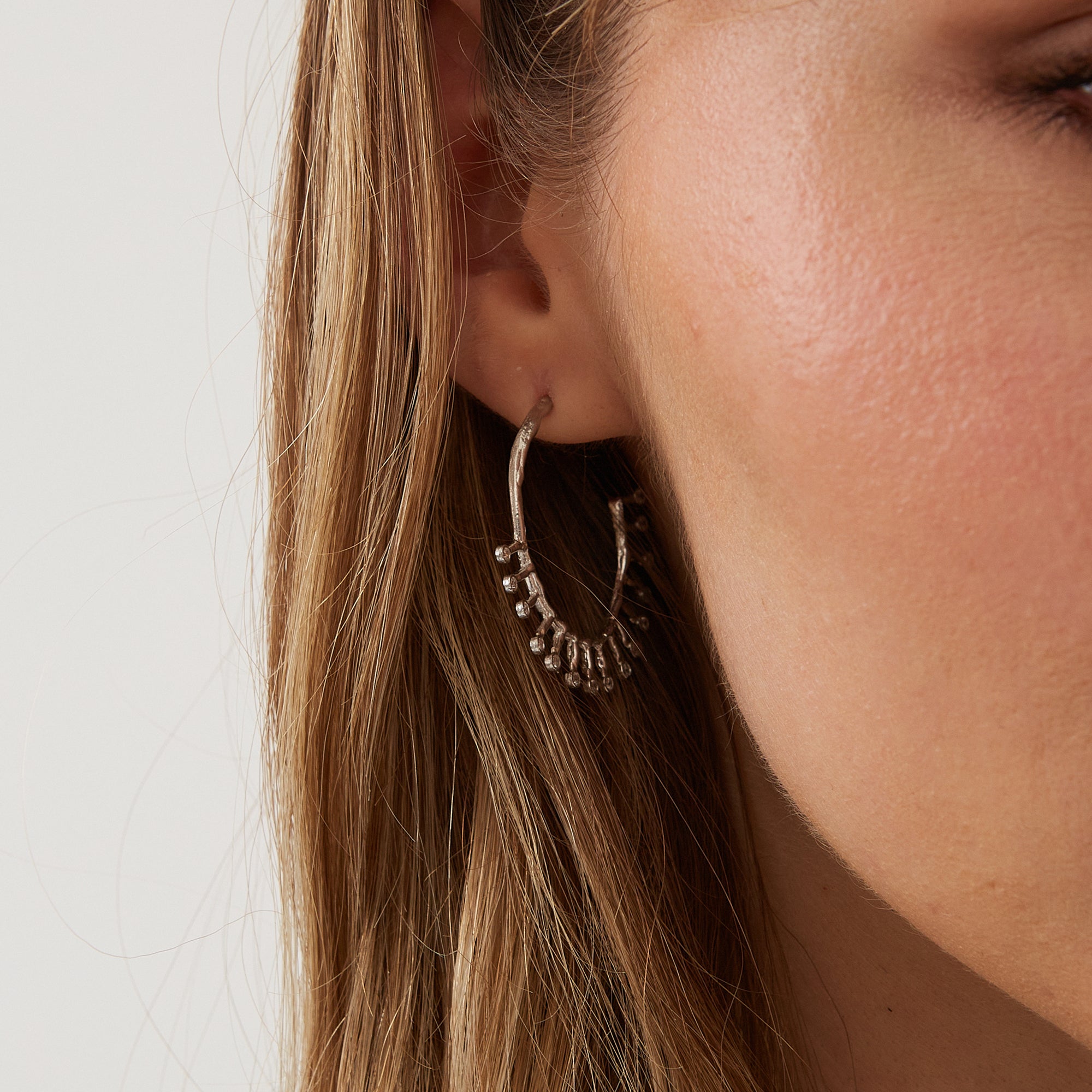 Sterling Silver Crown Natural Textured Molten Hoop Earring