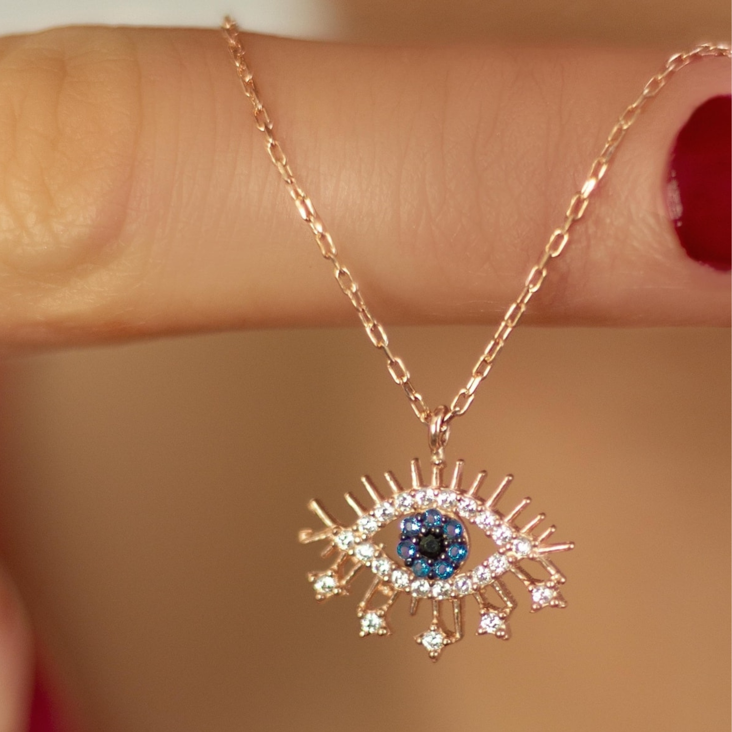 Evil Eye Earring Blue Eye Eyelash Sterling Silver Pendant Necklace