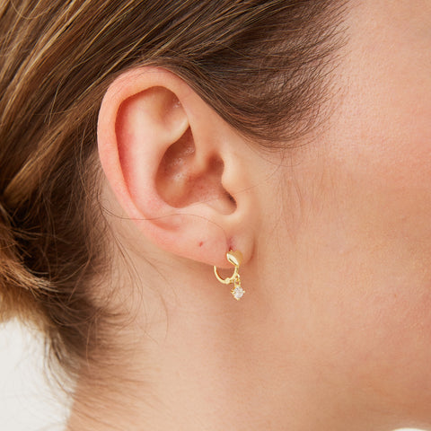 Heart Huggie Hoop Drop Earrings