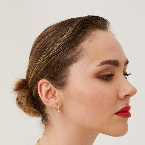 Heart Huggie Hoop Drop Earrings