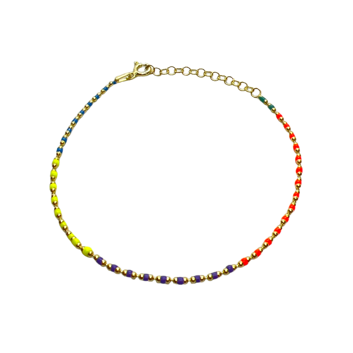 Sterling Silver Enamel Mine Beaded Colourful Rainbow Bracelet - Spero London