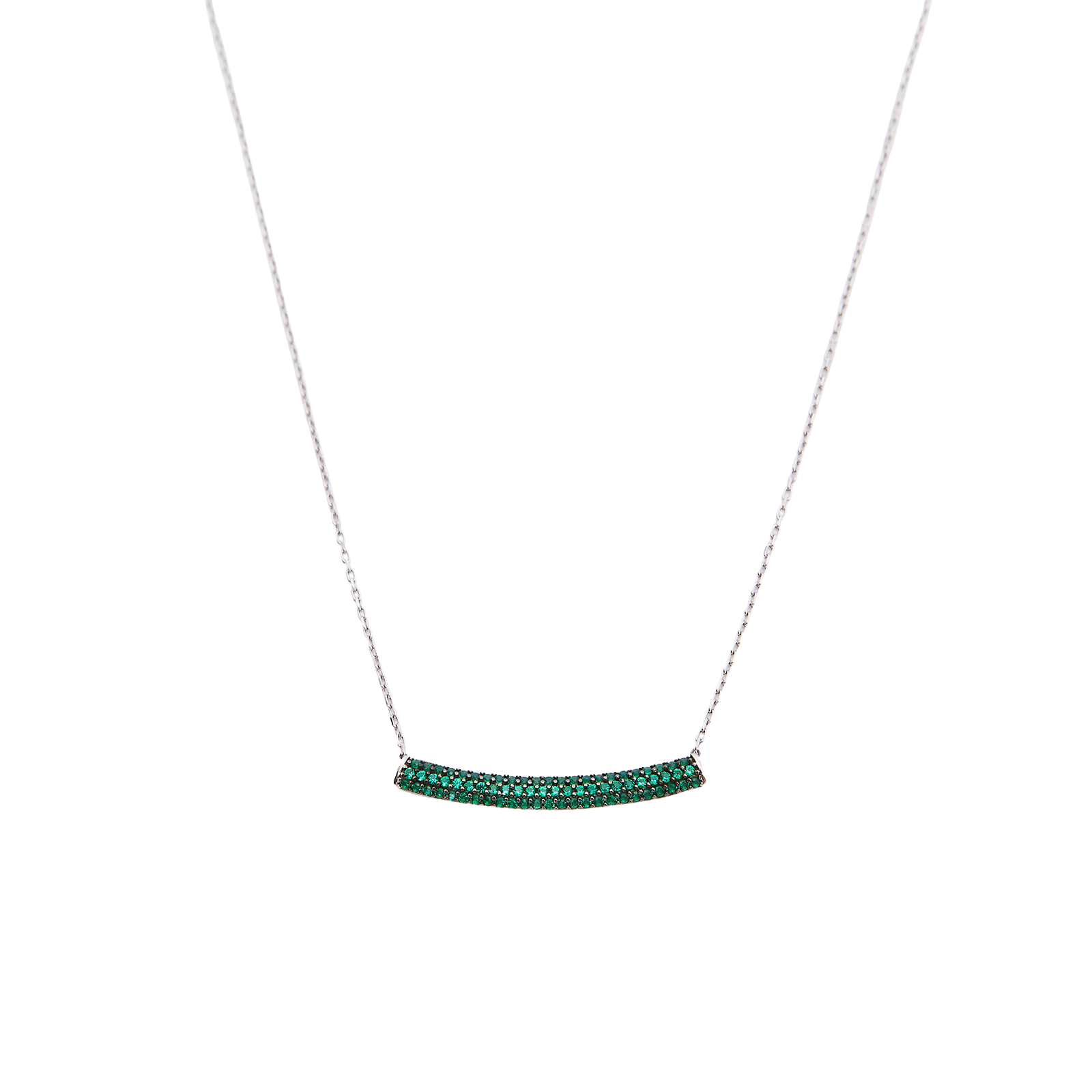 Sterling Silver Concave Bar Necklace - Green - Spero London