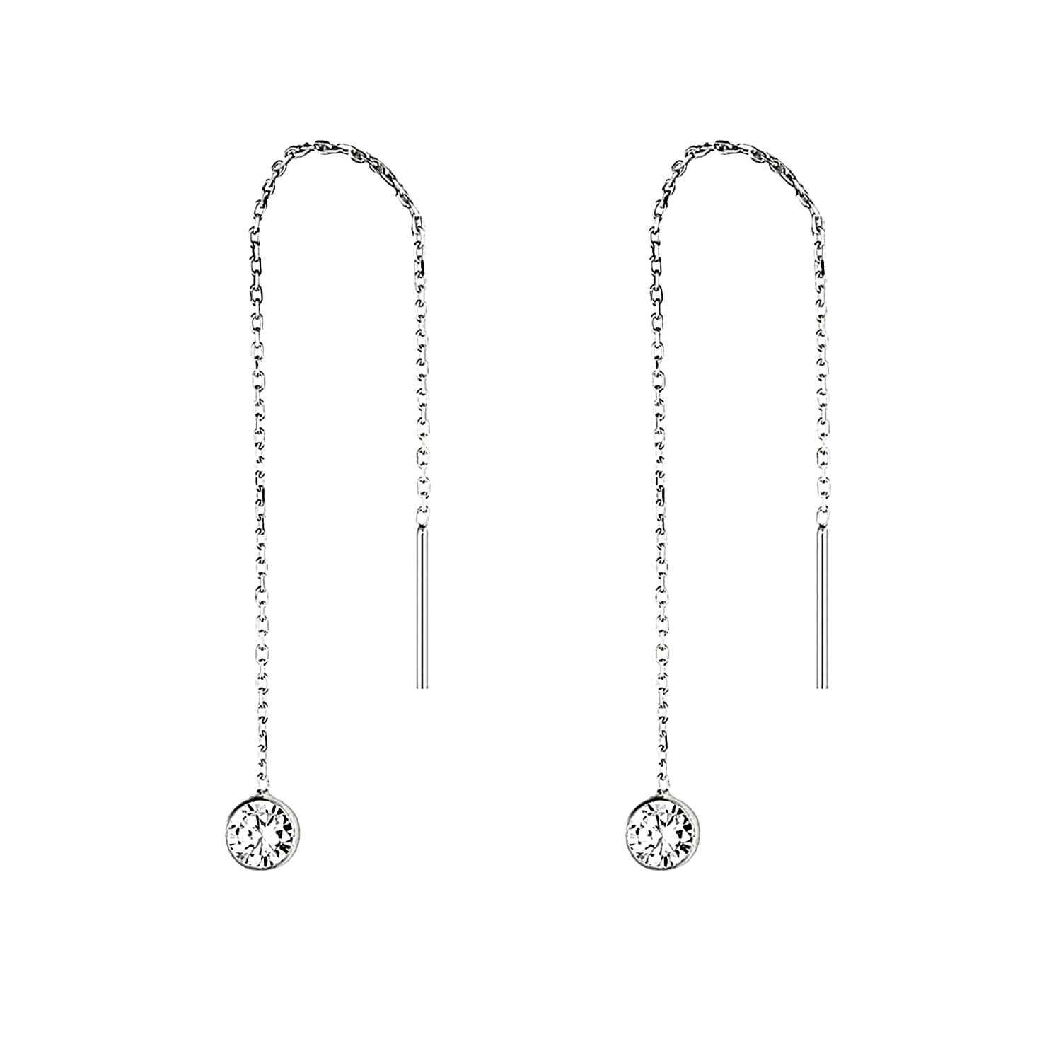 Sterling Silver Chain Solitaire Earring - Spero London