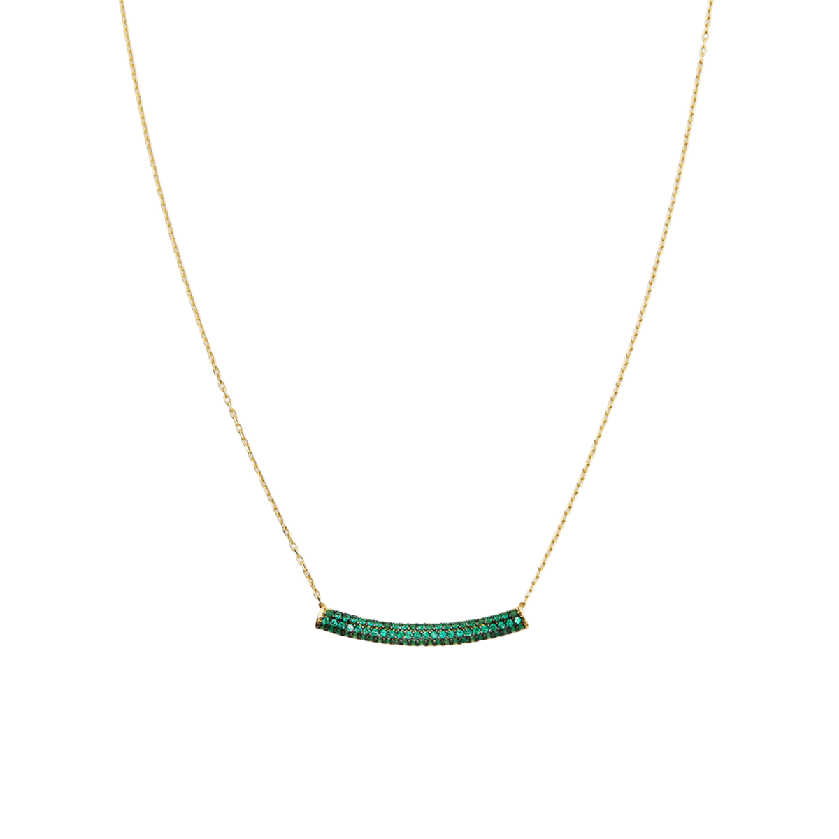 Sterling Silver Concave Bar Necklace - Green - Spero London