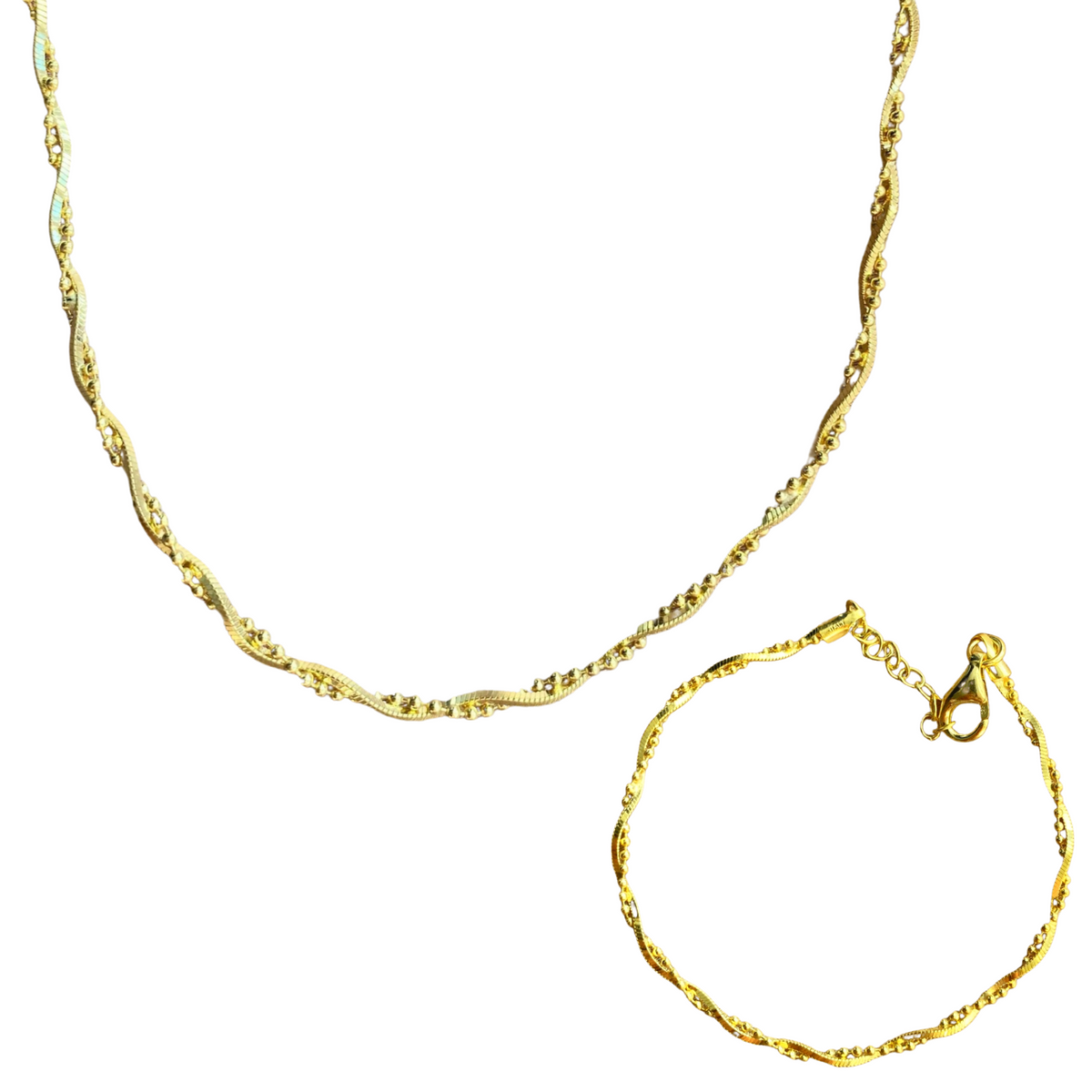 Twisted Beads Sterling Silver Chain Necklace and Bracelet Set - Spero London