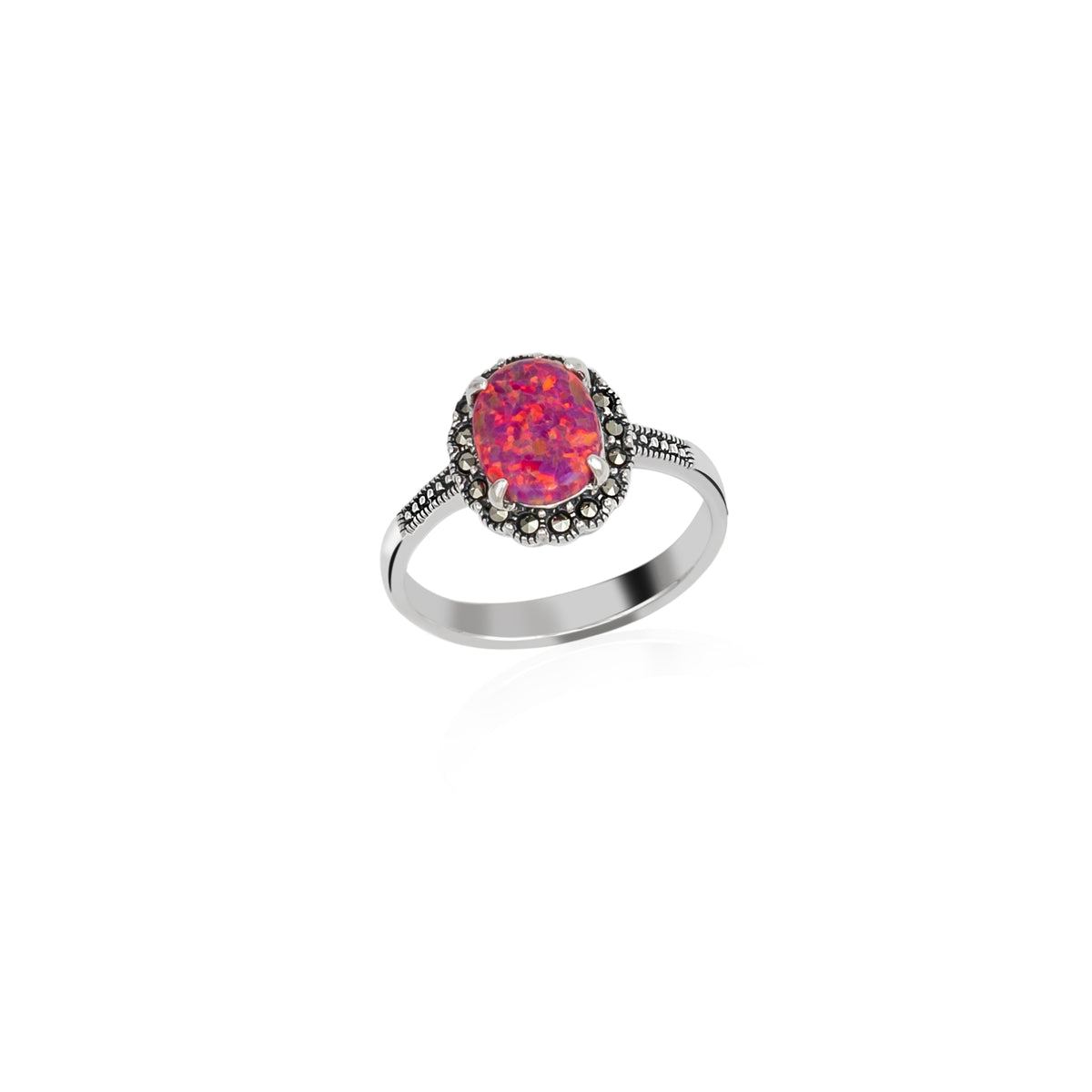 Red Opal Sterling Silver Ring